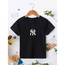 Hanclo Ünisex Rahat Kalıp Pamuklu Baskılı Siyah Çocuk T-Shirt