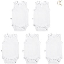 Tiny Lamb Beyaz Renk Bodysuit Kolsuz 5'li Set %100 Pamuk Beyaz Renk Kolsuz Bebek Atlet Seti