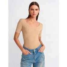 Dilvin 20817 Kısa Kollu Bodysuit-Bej