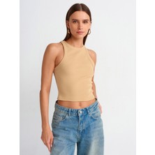 Dilvin 20810 Crop Top-Camel