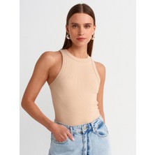 Dilvin 20810 Crop Top-Açık Bej