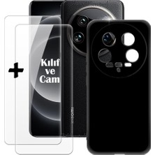 MTK Moveteck Xiaomi Mi 14 Ultra Kılıf Kamera Korumalı Yumuşak Renkli Silikon + Ekran Koruyucu Oval Nano Cam 2'li Set