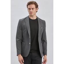 İmza Koyu Antrasit Desenli Kırlangıç Yaka Likralı 6 Drop Slim Fit Dar Kesim Casual Ceket 1002240155