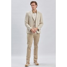 İmza Bej Desenli Örme Mono Yaka Likralı 6 Drop Slim Fit Dar Kesim Casual Ceket 1002240157