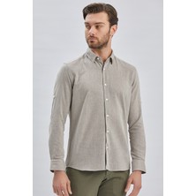 İmza Koyu Kahverengi Kısalabilir Kollu Armürlü Biritli Yaka Pamuklu Casual Slim Fit Dar Kesim Gömlek 1004240202