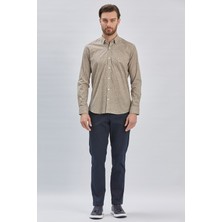 İmza Hardal Uzun Kollu Baskılı Biritli Yaka Cepsiz Pamuklu Klasik Slim Fit Dar Kesim Gömlek 1004240215