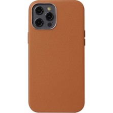 Mab Apple iPhone 12 Pro - Uyumlu Zore Leathersafe Wireless Kapak-Kahverengi