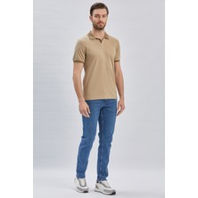 İmza Bej Pike Polo Yaka  Pamuk Casual Slim Fit Dar Kesim Tişört 1011240155