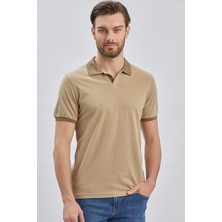 İmza Bej Pike Polo Yaka  Pamuk Casual Slim Fit Dar Kesim Tişört 1011240155