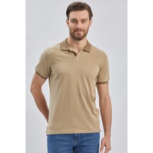 İmza Bej Pike Polo Yaka  Pamuk Casual Slim Fit Dar Kesim Tişört 1011240155