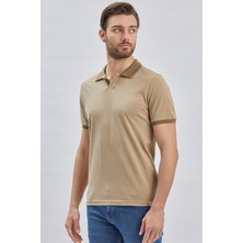 İmza Bej Pike Polo Yaka  Pamuk Casual Slim Fit Dar Kesim Tişört 1011240155