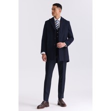 Jakamen Lacivert Comfort Fit Mono Yaka Erkek Kaban