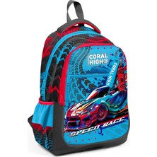 Coral High Kids Gri Mavi Yarış Arabası Desenli Üç Bölmeli Okul Sırt Çantası 23652