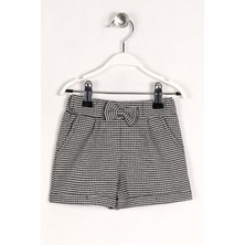 Pitikareli Düğmeli Ön Cep Kapaklı Siyah Renk Kız Çocuk Sort