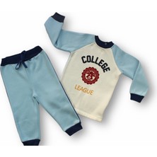 Diji Baby 9-12 12-18 18-24 24-36 Ay College Baskılı 3 Iplik Kumaş Uzun Kollu Sweatli 2li Erkek Bebek Takımı