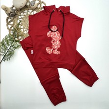 Diji Baby 3-4-5 Yaş Kapşonlu Payetli Mickey Desenli Kısa Kol 2li Kız Erkek Çocuk Takımı