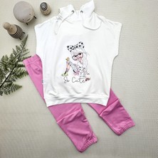 Diji Baby 3-4-5 Yaş Kapşonlu Sevimli Kız Baskılı Kısa Kolu 2li Kız Erkek Çocuk Takımı