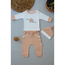 Diji Baby 3-6 6-9 9-12 Ay Full Star Nakışlı Şapkalı Uzun Kollu Sweat 3lü Erkek Bebek Takımı