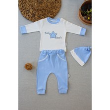 Diji Baby 3-6 6-9 9-12 Ay Full Star Nakışlı Şapkalı Uzun Kollu Sweat 3lü Erkek Bebek Takımı