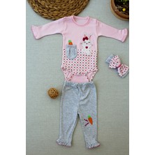 Diji Baby 3-6 9-12 12-18 Ay Havuç Tavşan Nakışlı Bandanalı Uzun Kollu Zıbınlı 3lü Kız Bebek Tak