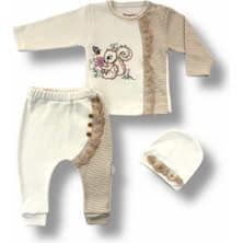 Diji Baby 3-6 6-9 9-12 Ay Minik Sincap Nakışlı Şapkalı Uzun Kollu Sweatli 3lü Kız Bebek Takımı