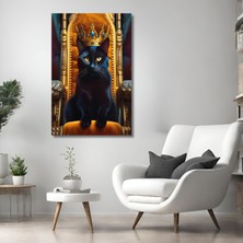 Gaagart Tekli Dikey Kanvas Duvar Tablosu Kral Taçlı Siyah Kedi