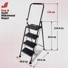 Fevup Ladder Climb Masters - 4 Basamaklı Merdiven - Ekstra 30 cm - Siyah