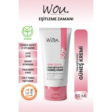 Wou World Of Unique Pink Touch Ton Eşitleyici ve Aydınlatıcı Yüksek Koruma Etkili SPF50+ Güneş Kremi TÜM Ciltler 50 ml