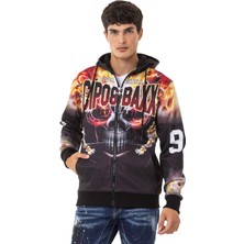 Cipo & Baxx CL546 Kurukafa ve Alev Baskılı Erkek Zip Sweatshirt
