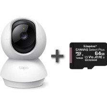 Tp-Lınk Tapo C200 Full Hd 1080P Gece Görüşlü Wi-Fi Kamera + Kingston Canvas Select Plus 64GB Microsd