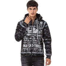 Cipo & Baxx CL544 Motorcu Tarzda Baskılı Erkek Zip Sweatshirt