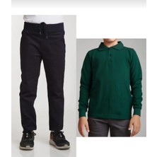 Fires Giyim Unisex Çocuk Ribana Bel Lastikli Lacivert Okul Pantolon + Uzun Kol  Pamuk Lakos