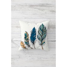 Pelangi Bohem Renkli Kuş Tüylü Çift Tarafı Baskı Gizli Fermuarlı Yastık Kılıfı Kırlent Koltuk Yastık Kılıfı