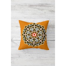 Pelangi Etnik Turunculu Mandala Desen Çift Tarafı Baskılı Gizli Fermuarlı Kırlent Koltuk Yastık Kılıfı