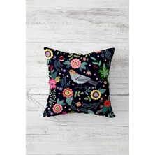 Pelangi Renkli Kuşlu Piti Çiçekli Çift Taraflı Gizli Fermuarlı Dekoratif Kırlent Koltuk Yastık Kılıfı