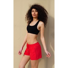 Miami Beach Kadın Kırmızı Düz Renk Iki Yan Fermuarlı Mini Boy Mayo Deniz Şortu
