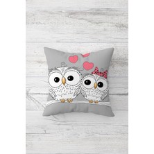 Pelangi Kalp ve Baykuş Desenli Çift Tarafı Baskılı Gizli Fermuar Yastık Kılıfı Kırlent Koltuk Yastık Kılıfı