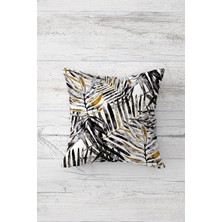 Pelangi Gold Siyah Tropikal Yaprak Çift Tarafı Baskılı Gizli Fermuarlı Yastık Kılıfı Kırlent Yastık Kılıfı