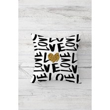Pelangi Gold Love Kalp Desen Çift Tarafı Baskılı Gizli Fermuarlı Yastık Kılıfı Kırlent Koltuk Yastık Kılıfı