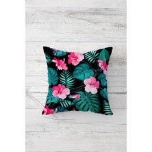 Pelangi Tropikal Yaprak ve Çiçek Çift Tarafı Baskılı Gizli Fermuarlı Yastık Kılıfı Kırlent Yastık Kılıfı