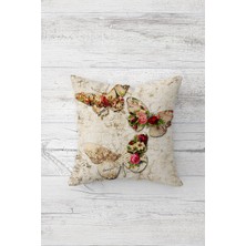 Pelangi Vintage Çiçekli Kelebekli Çift Tarafı Baskılı Gizli Fermuarlı Kırlent Koltuk Yastık Kılıfı