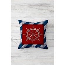 Pelangi Denizci Marina Dümenli Desenli Çift Taraflı Gizli Fermuarlı Yastık Kılıfı Kırlent Yastık Kılıfı