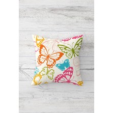 Pelangi Rengarenk Kelebekler Çift Tarafı Baskılı Gizli Fermuarlı Yastık Kılıfı Kırlent Koltuk Yastık Kılıfı