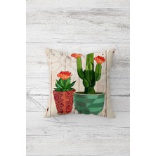 Pelangi Kaktüslü Sukulentli Çift Tarafı Baskılı Gizli Fermuarlı Yastık Kılıfı Kırlent Koltuk Yastık Kılıfı