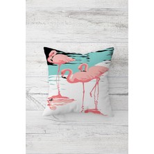 Pelangi Pembe Filamingolu Çift Tarafı Baskılı Gizli Fermuarlı Yastık Kılıfı Kırlent Koltuk Yastık Kılıfı