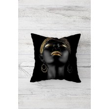 Pelangi Gold Detay Siyahi Kadın Çift Tarafı Baskı Gizli Fermuarlı Yastık Kılıfı Kırlent Koltuk Yastık Kılıfı