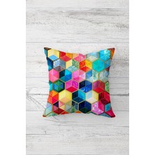 Pelangi Renkli Geometrik Desenli Çift Tarafı Baskı Gizli Fermuar Yastık Kılıfı Kırlent Koltuk Yastık Kılıfı