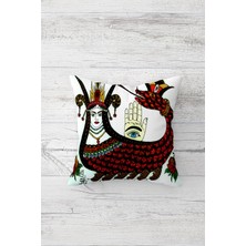 Pelangi Şahmeran Desenli Çift Tarafı Baskılı Gizli Fermuarlı Yastık Kılıfı Kırlent Koltuk Yastık Kılıfı