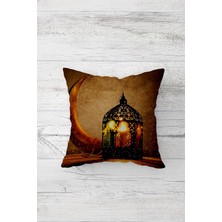 Pelangi Ramazan Feneri Ay Desenli Çift Tarafı Baskılı Gizli Fermuarlı Yastık Kılıfı Kırlent Yastık Kılıfı