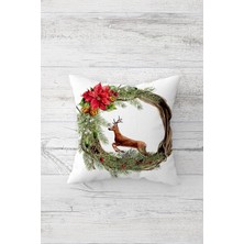 Pelangi Geyikli Yılbaşı Tema Çift Tarafı Baskılı Gizli Fermuarlı Yastık Kılıfı Kırlent Koltuk Yastık Kılıfı